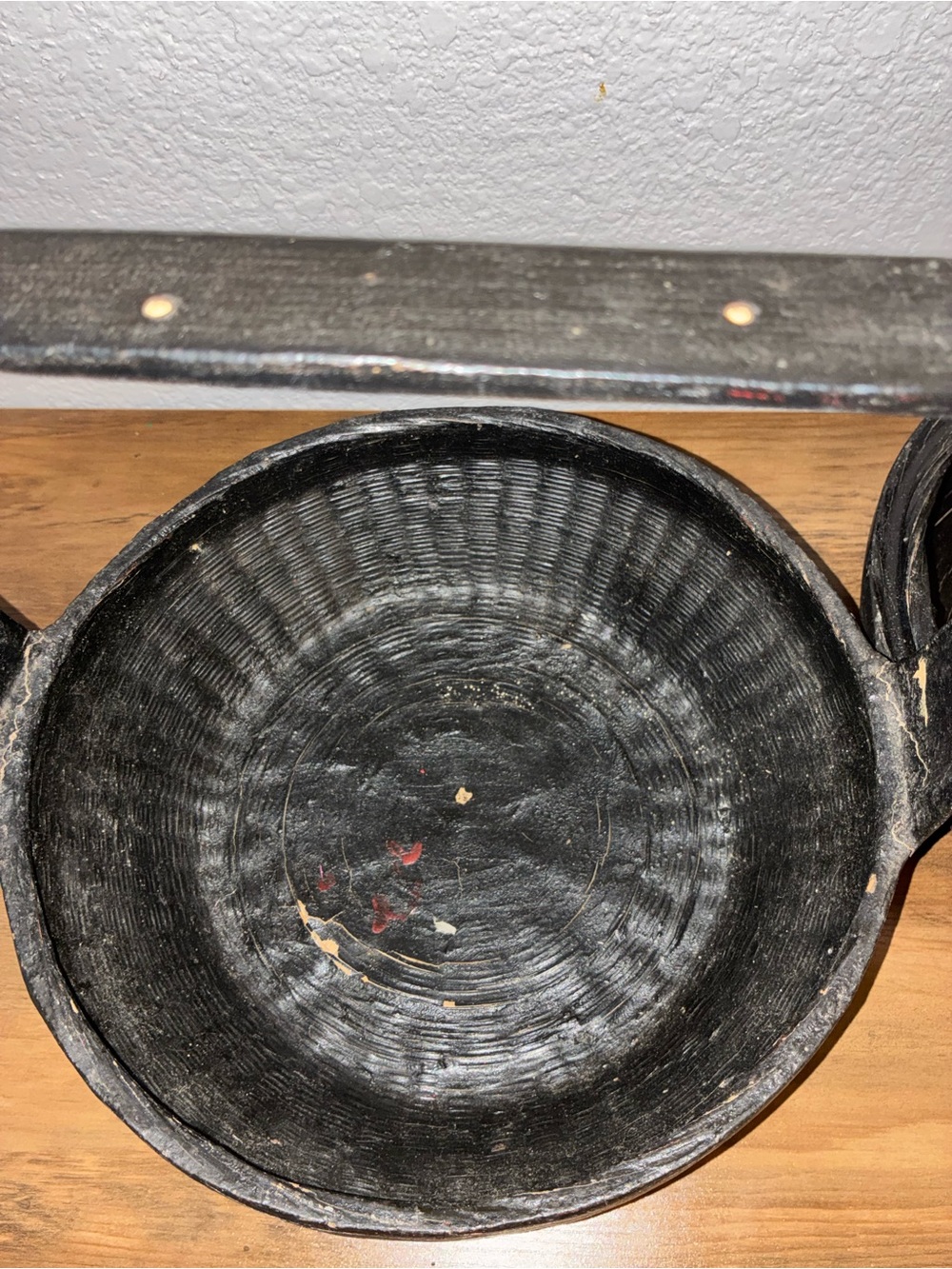 Vintage Chinese Peranakan Wedding Basket Hand Painted Black Red Bamboo rare - Picture 11 of 16